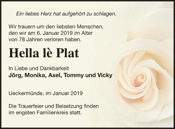 Traueranzeige von Hella le Plat von Haff-Zeitung