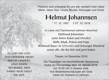 Traueranzeige von Helmut Johannsen von Vorpommern Kurier