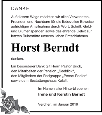 Traueranzeige von Horst Berndt von Demminer Zeitung