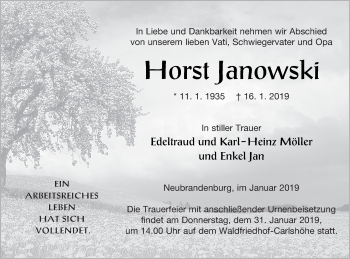 Traueranzeige von Horst Janowski von Neubrandenburger Zeitung