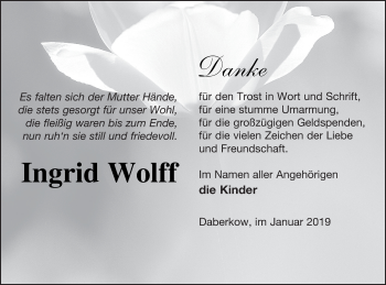 Traueranzeige von Ingrid Wolff von Vorpommern Kurier