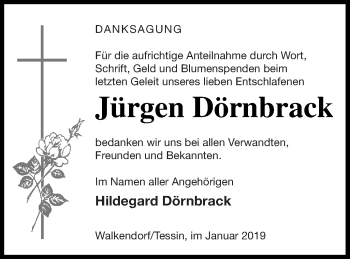 Traueranzeige von Jürgen Dörnbrack von Mecklenburger Schweiz