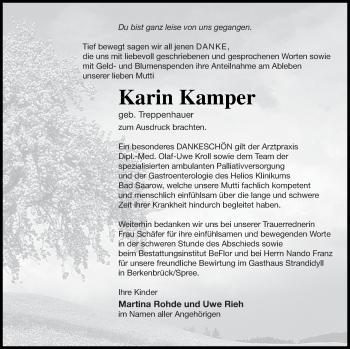 Traueranzeige von Karin Kamper von Prenzlauer Zeitung