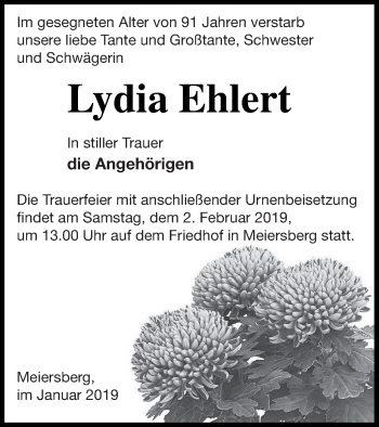 Traueranzeige von Lydia Ehlert von Haff-Zeitung