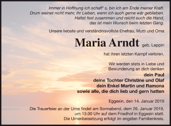 Traueranzeige von Maria Arndt von Haff-Zeitung