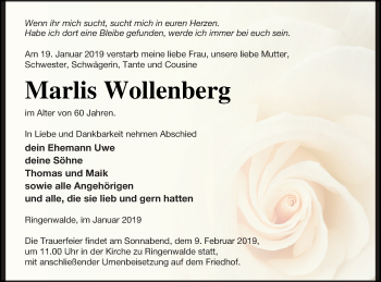 Traueranzeige von Marlis Wollenberg von Templiner Zeitung