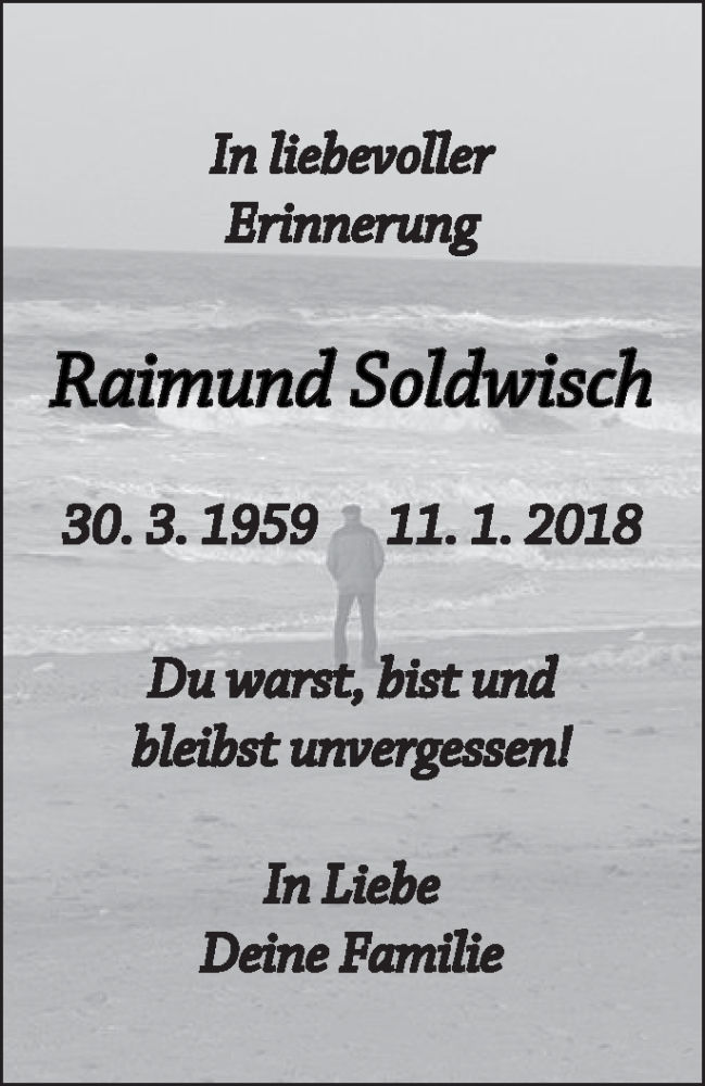  Traueranzeige für Raimund Soldwisch vom 11.01.2019 aus Mecklenburger Schweiz