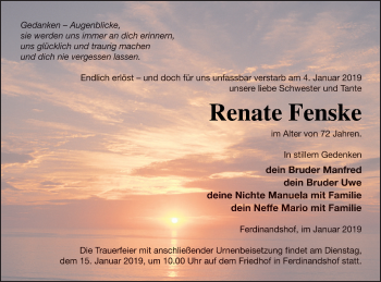 Traueranzeige von Renate Fenske von Haff-Zeitung