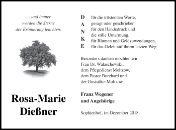 Traueranzeige von Rosa-MArie Dießner von Müritz-Zeitung