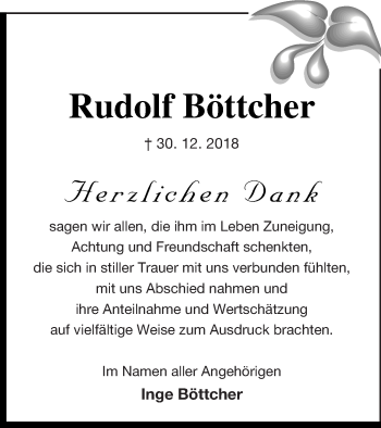 Traueranzeige von Rudolf Böttcher von Müritz-Zeitung