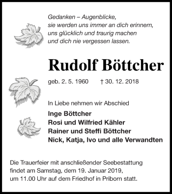 Traueranzeige von Rudolf Böttcher von Müritz-Zeitung