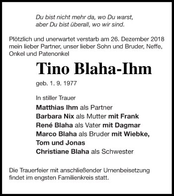 Traueranzeige von Tino Blaha-Ihm von Prenzlauer Zeitung