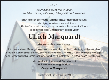 Traueranzeige von Ulrich Marquardt von Templiner Zeitung