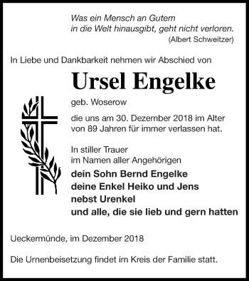 Traueranzeige von Ursel Engelke von Haff-Zeitung