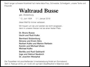 Traueranzeige von Waltraud Busse von Müritz-Zeitung