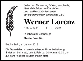 Traueranzeige von Werner Lorenz von Templiner Zeitung