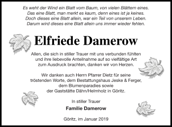 Traueranzeige von friede Damerow von Prenzlauer Zeitung