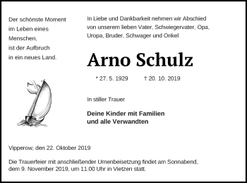 Traueranzeige von Arno Schulz von Müritz-Zeitung