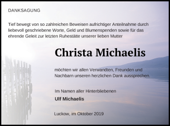 Traueranzeige von Christa Michaelis von Haff-Zeitung