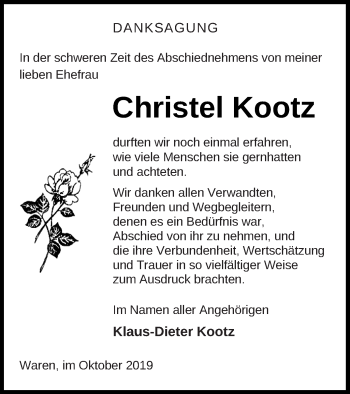 Traueranzeige von Christel Kootz von Müritz-Zeitung