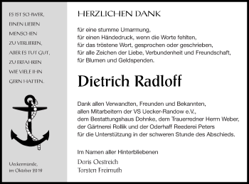 Traueranzeige von Dietrich Radloff von Haff-Zeitung