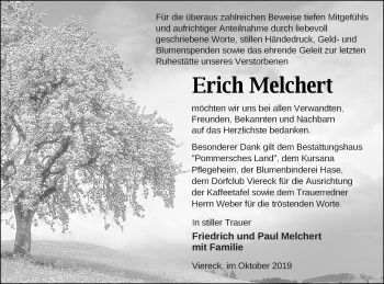 Traueranzeige von Erich Melchert von Haff-Zeitung