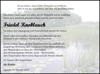 Traueranzeige von Friedel Knoblauch von Haff-Zeitung