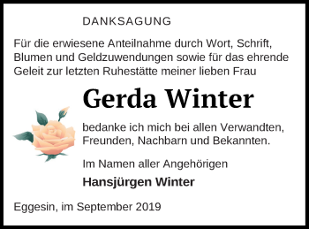 Traueranzeige von Gerda Winter von Haff-Zeitung