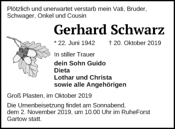 Traueranzeige von Gerhard Schwarz von Müritz-Zeitung