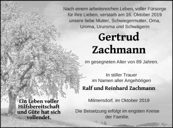 Traueranzeige von Gertrud Zachmann von Templiner Zeitung