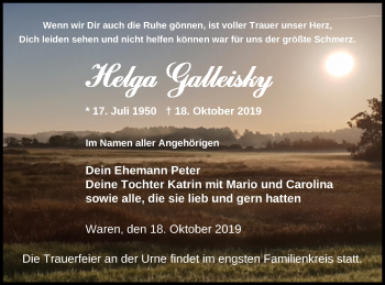 Traueranzeige von Helga Galleisky von Müritz-Zeitung