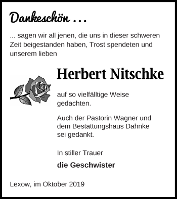 Traueranzeige von Herbert Nitschke von Müritz-Zeitung