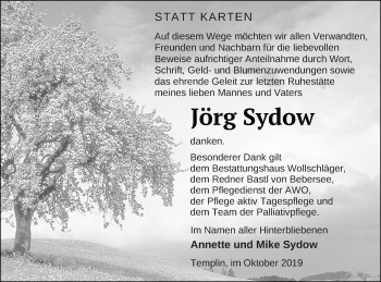 Traueranzeige von Jörg Sydow von Templiner Zeitung