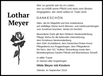 Traueranzeige von Lothar Meyer von Neubrandenburger Zeitung