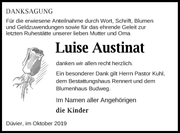 Traueranzeige von Luise Austinat von Vorpommern Kurier