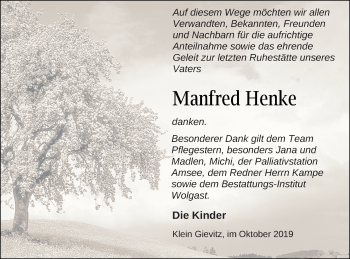 Traueranzeige von Manfred Henke von Müritz-Zeitung