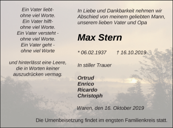 Traueranzeige von Max Stern von Müritz-Zeitung