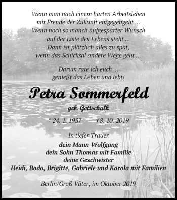 Traueranzeige von Petra Sommerfeld von Templiner Zeitung