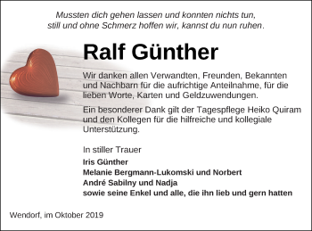 Traueranzeige von Ralf Günther von Müritz-Zeitung