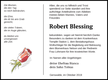 Traueranzeige von Robert Blessing von Templiner Zeitung