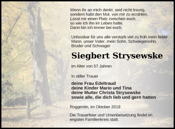 Traueranzeige von Siegbert Strysewske von Strelitzer Zeitung