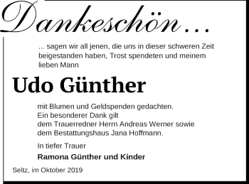 Traueranzeige von Udo Günther von Neubrandenburger Zeitung