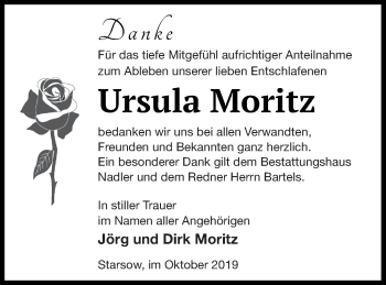 Traueranzeige von Ursula Moritz von Strelitzer Zeitung