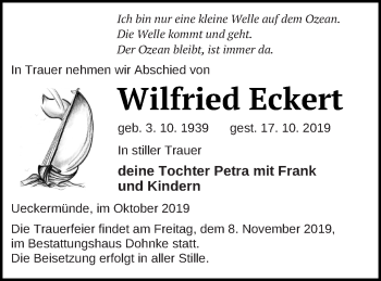 Traueranzeige von Wilfried Eckert von Haff-Zeitung