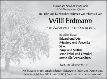 Traueranzeige von Willi Erdmann von Vorpommern Kurier