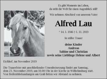 Traueranzeige von Alfred Lau von Haff-Zeitung