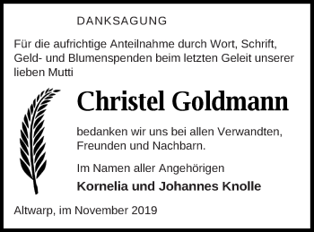 Traueranzeige von Christel Goldmann von Haff-Zeitung