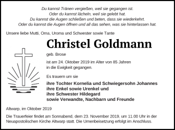 Traueranzeige von Christel Goldmann von Haff-Zeitung