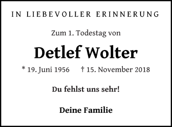 Traueranzeige von Detlef Wolter von Neubrandenburger Zeitung