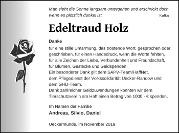 Traueranzeige von Edeltraud Holz von Haff-Zeitung